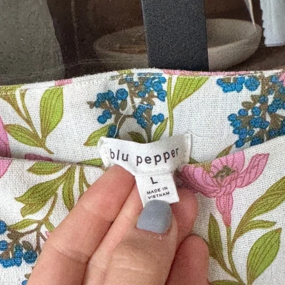 Linen floral block print babydoll mini dress ruffle pyjama square neck flutter - Picture 10 of 14